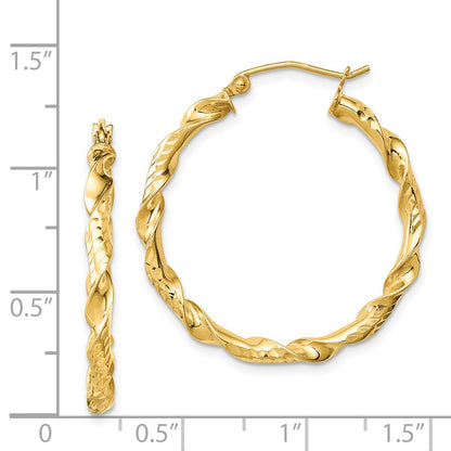 Sterling Silver Gold-Plated 3X30mm Diamond-Cut Twisted Hoop Earrings