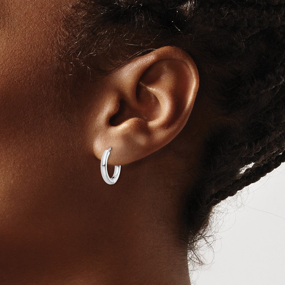 Sterling Silver Rhodium-Plated Polished Hollow Hinged Hoop Earrings