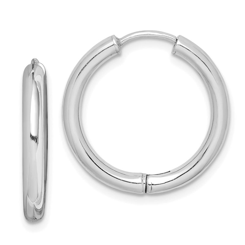 Sterling Silver Rhodium-Plated Polished Hollow Hinged Hoop Earrings