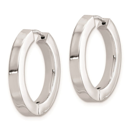 Sterling Silver Rhodium-Plated Hollow Hinged Hoop Earrings