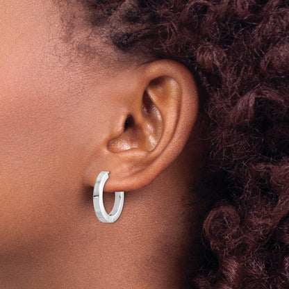 Sterling Silver Rhodium-Plated Hollow Hinged Hoop Earrings
