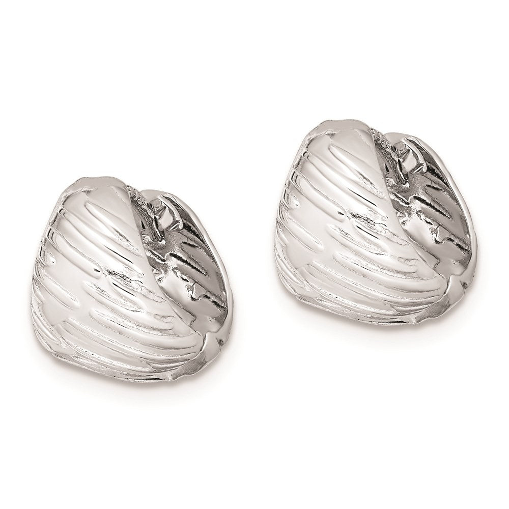 Sterling Silver Rhodium Polished Textured Hinged Hoop Earrings
