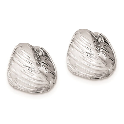 Sterling Silver Rhodium Polished Textured Hinged Hoop Earrings