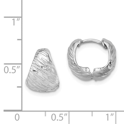Sterling Silver Rhodium Polished Textured Hinged Hoop Earrings