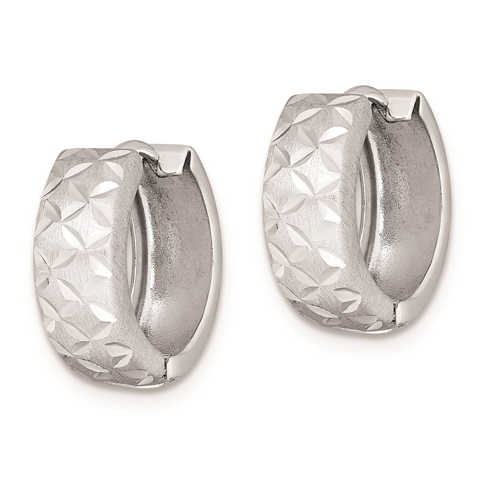 Sterling Silver Rhodium-Plated Diamond Cut Hinged Hoop Earrings