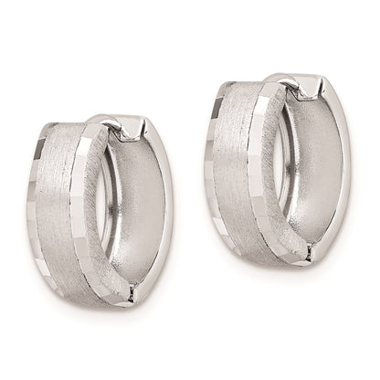 Sterling Silver Rhodium Brushed Patterned Hinged Hoop Earrings