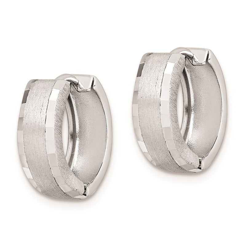 Sterling Silver Rhodium Brushed Patterned Hinged Hoop Earrings