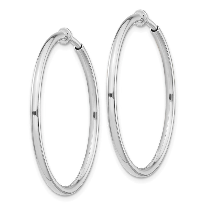 Sterling Silver Rh-Plated 2X34mm Non-Pierced Round Hoop Earrings