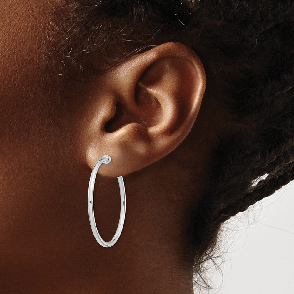 Sterling Silver Rh-Plated 2X34mm Non-Pierced Round Hoop Earrings