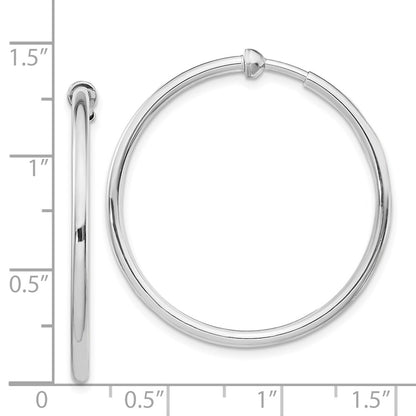 Sterling Silver Rh-Plated 2X34mm Non-Pierced Round Hoop Earrings