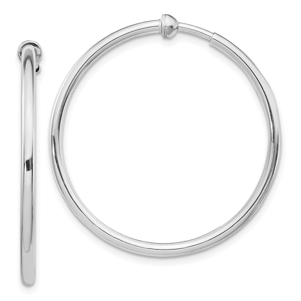 Sterling Silver Rh-Plated 2X34mm Non-Pierced Round Hoop Earrings