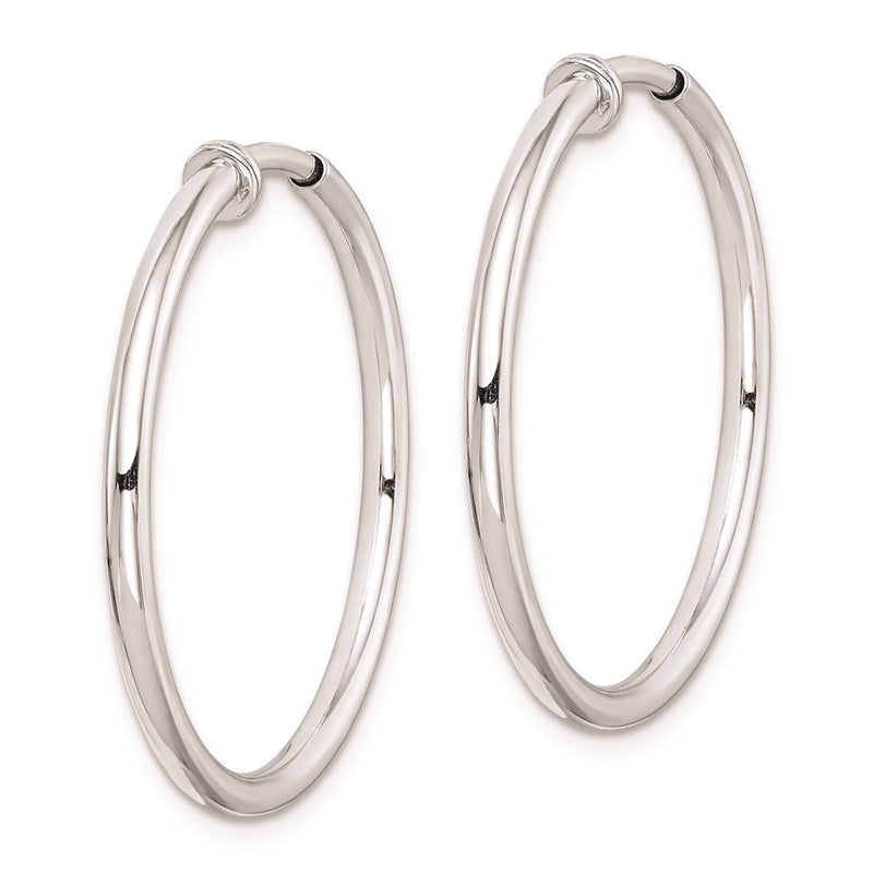 Sterling Silver Rh-Plated 2X28mm Non-Pierced Round Hoop Earrings