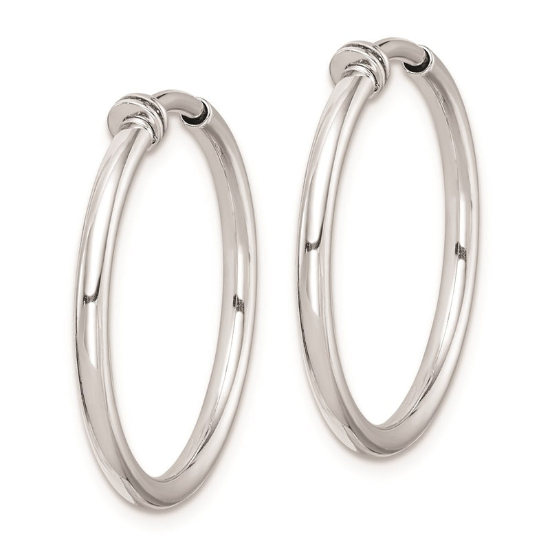Sterling Silver Rh-Plated 2X24mm Non-Pierced Round Hoop Earrings
