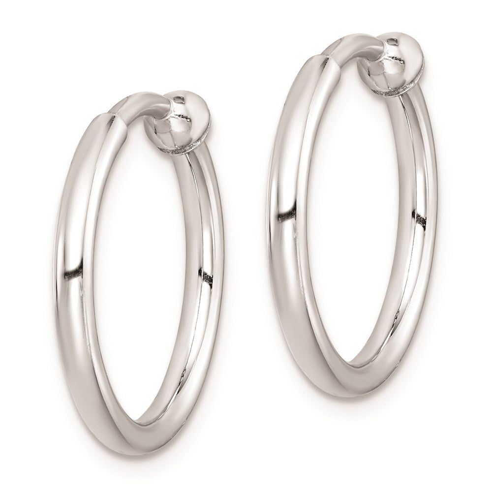 Sterling Silver Rh-Plated 2X19mm Non-Pierced Round Hoop Earrings