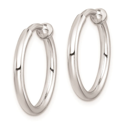Sterling Silver Rh-Plated 2X19mm Non-Pierced Round Hoop Earrings