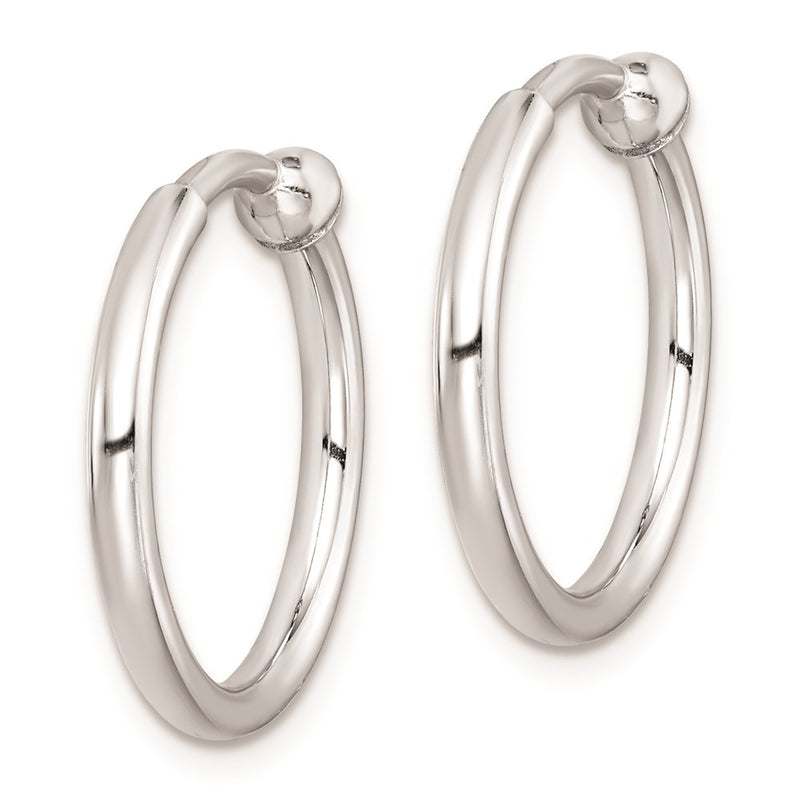 Sterling Silver Rh-Plated 2X19mm Non-Pierced Round Hoop Earrings