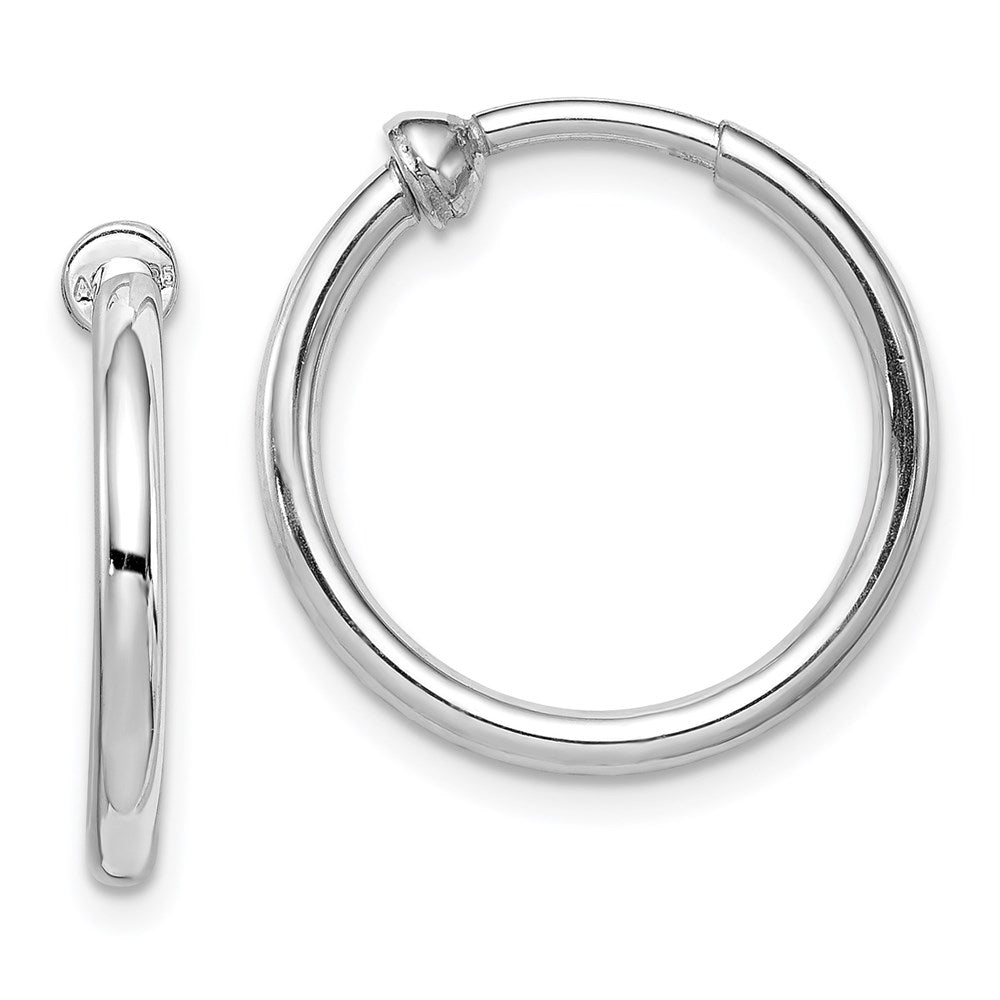 Sterling Silver Rh-Plated 2X19mm Non-Pierced Round Hoop Earrings
