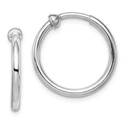 Sterling Silver Rh-Plated 2X19mm Non-Pierced Round Hoop Earrings