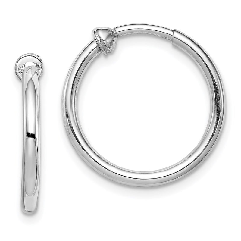 Sterling Silver Rh-Plated 2X19mm Non-Pierced Round Hoop Earrings