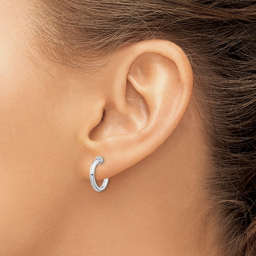 Sterling Silver Rh-Plated 2X14mm Non-Pierced Round Hoop Earrings