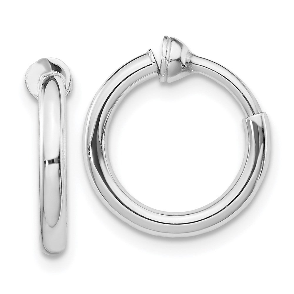 Sterling Silver Rh-Plated 2X14mm Non-Pierced Round Hoop Earrings