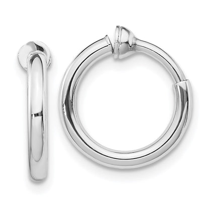 Sterling Silver Rh-Plated 2X14mm Non-Pierced Round Hoop Earrings