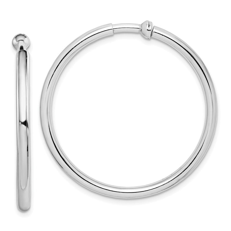 Sterling Silver Rh-Plated 2.5X37mm Non-Pierced Round Hoop Earrings