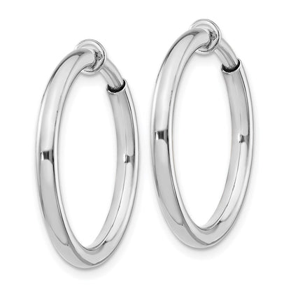 Sterling Silver Rh-Plated 2.5X25mm Non-Pierced Round Hoop Earrings