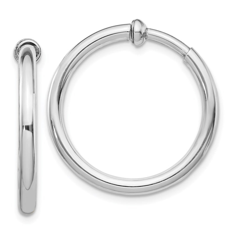 Sterling Silver Rh-Plated 2.5X25mm Non-Pierced Round Hoop Earrings