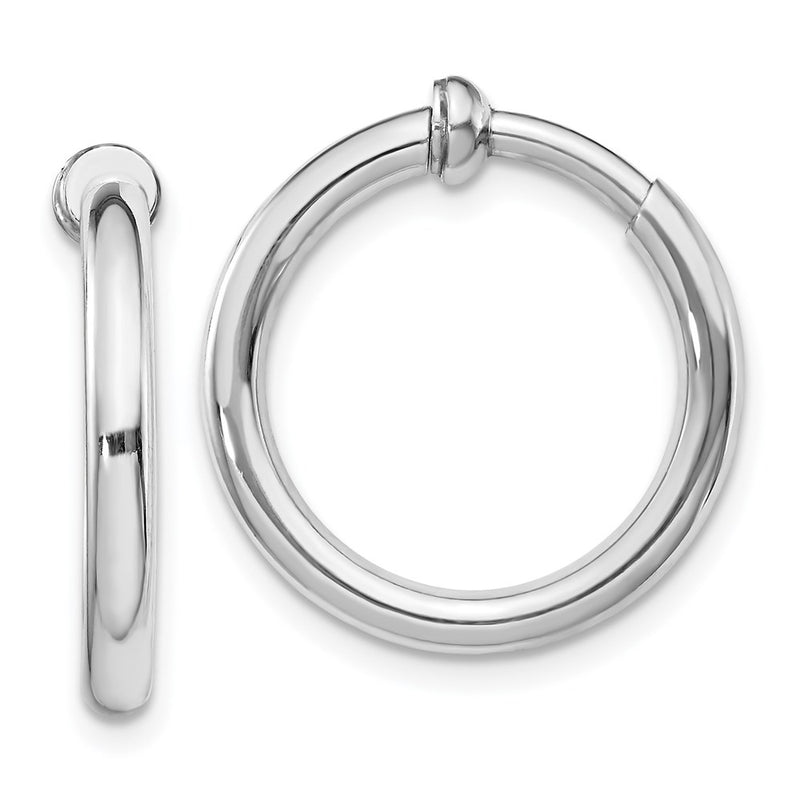 Sterling Silver Rh-Plated 2.5X20mm Non-Pierced Round Hoop Earrings