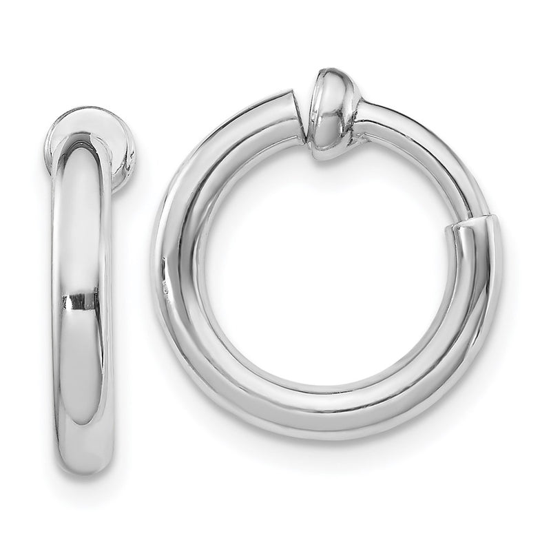 Sterling Silver Rh-Plated 2.5X14mm Non-Pierced Round Hoop Earrings