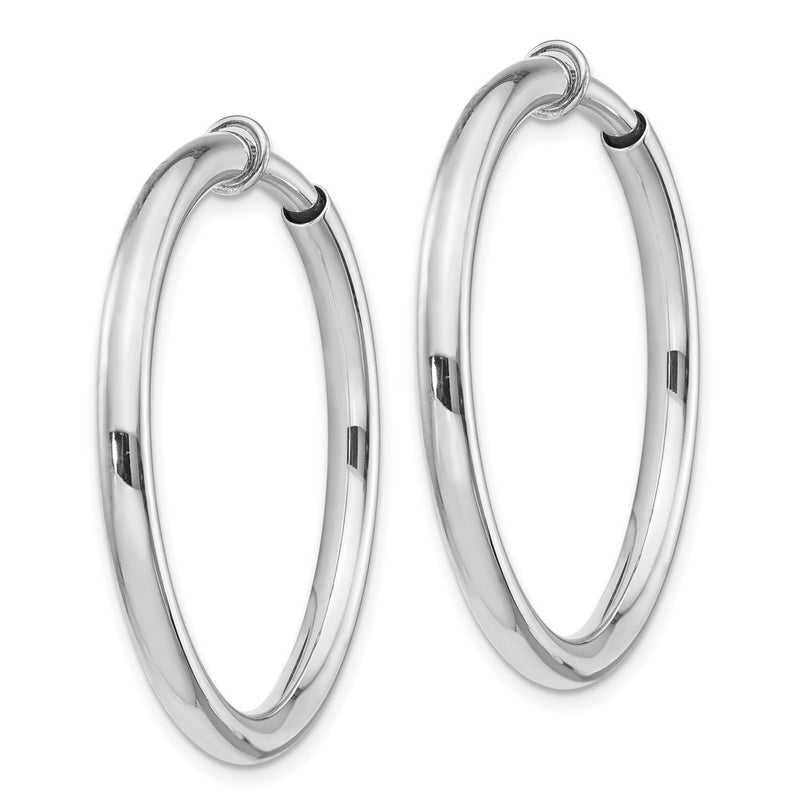Sterling Silver Rh-Plated 3X37mm Non-Pierced Round Hoop Earrings