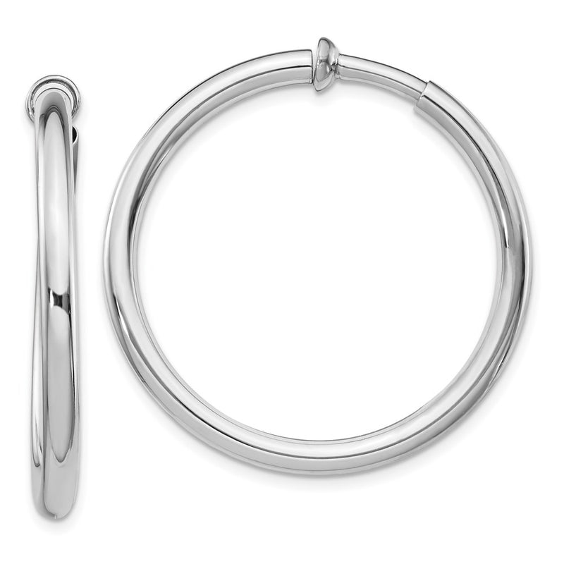 Sterling Silver Rh-Plated 3X37mm Non-Pierced Round Hoop Earrings