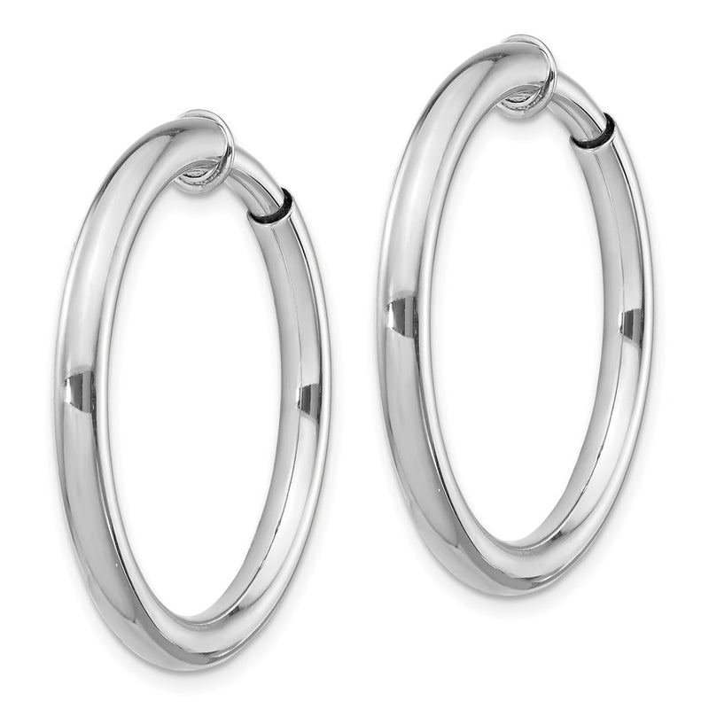 Sterling Silver Rh-Plated 3X31mm Non-Pierced Round Hoop Earrings