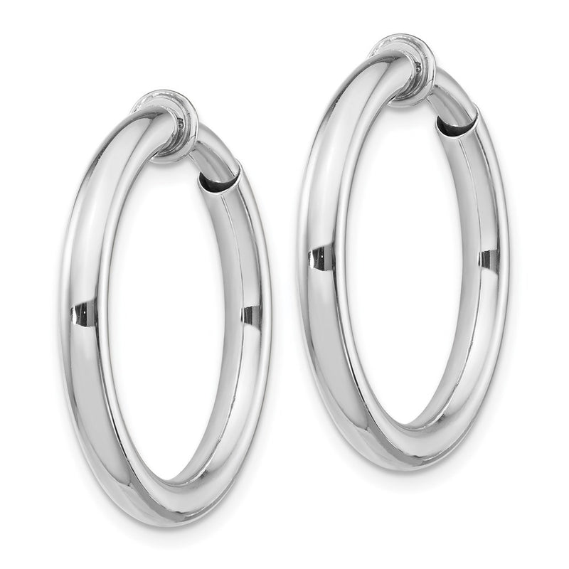 Sterling Silver Rh-Plated 3X27mm Non-Pierced Round Hoop Earrings