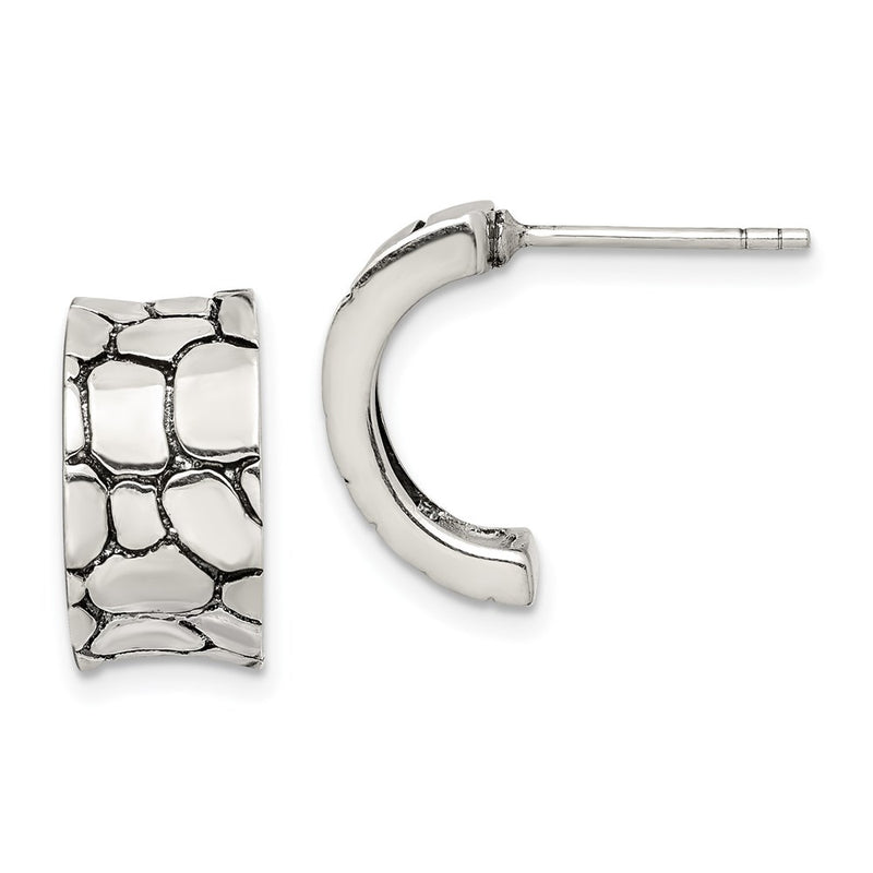 Sterling Silver Rock Pattern Concave Post Earrings