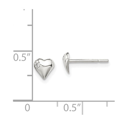 Sterling Silver Polished Heart With Cz Post Earrings