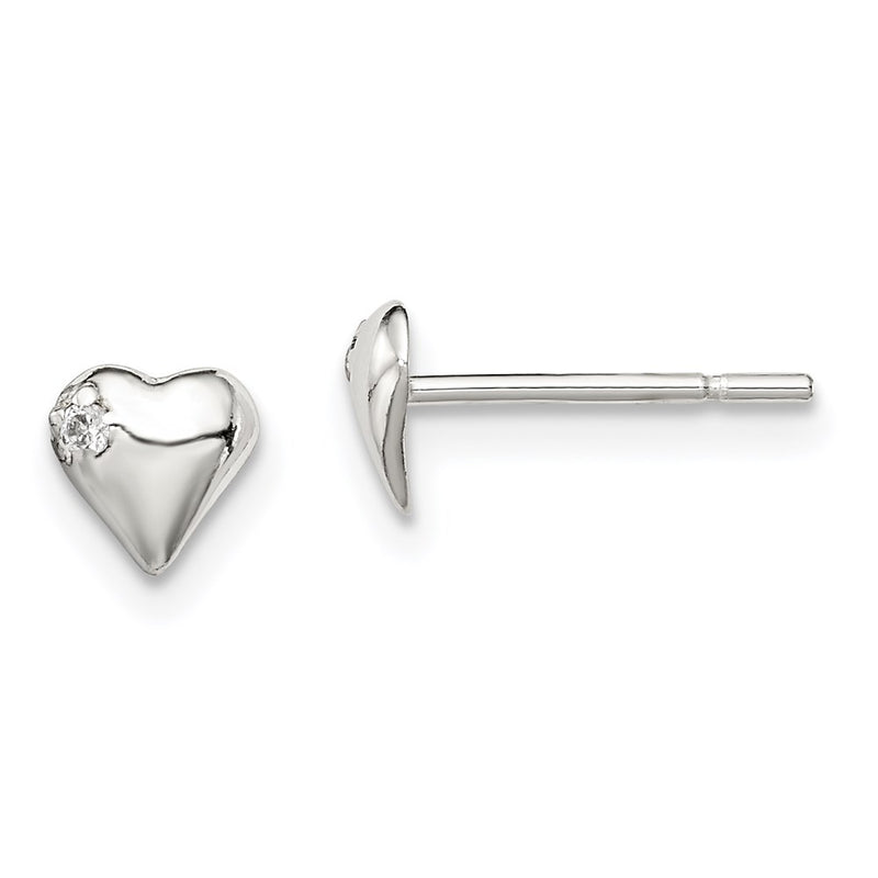 Sterling Silver Polished Heart With Cz Post Earrings