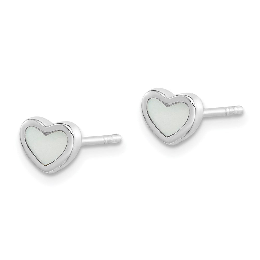 Sterling Silver Rhodium-Plated Mother Of Pearl Heart Post Earrings