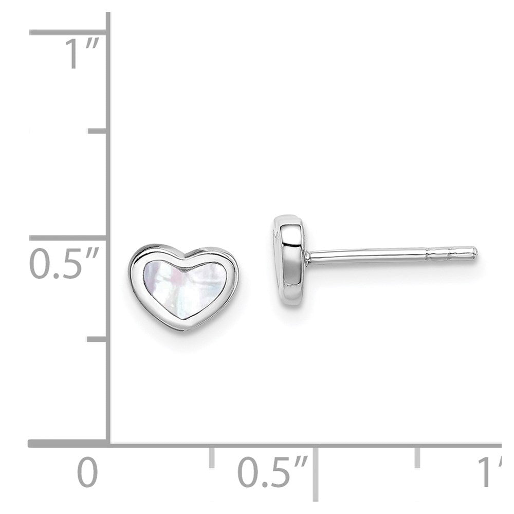 Sterling Silver Rhodium-Plated Mother Of Pearl Heart Post Earrings