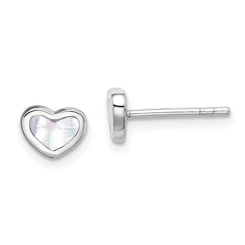 Sterling Silver Rhodium-Plated Mother Of Pearl Heart Post Earrings