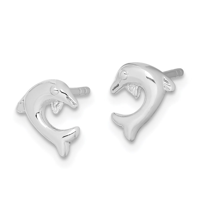 Sterling Silver Rhodium-Plated Polished Dolphin Post Earrings