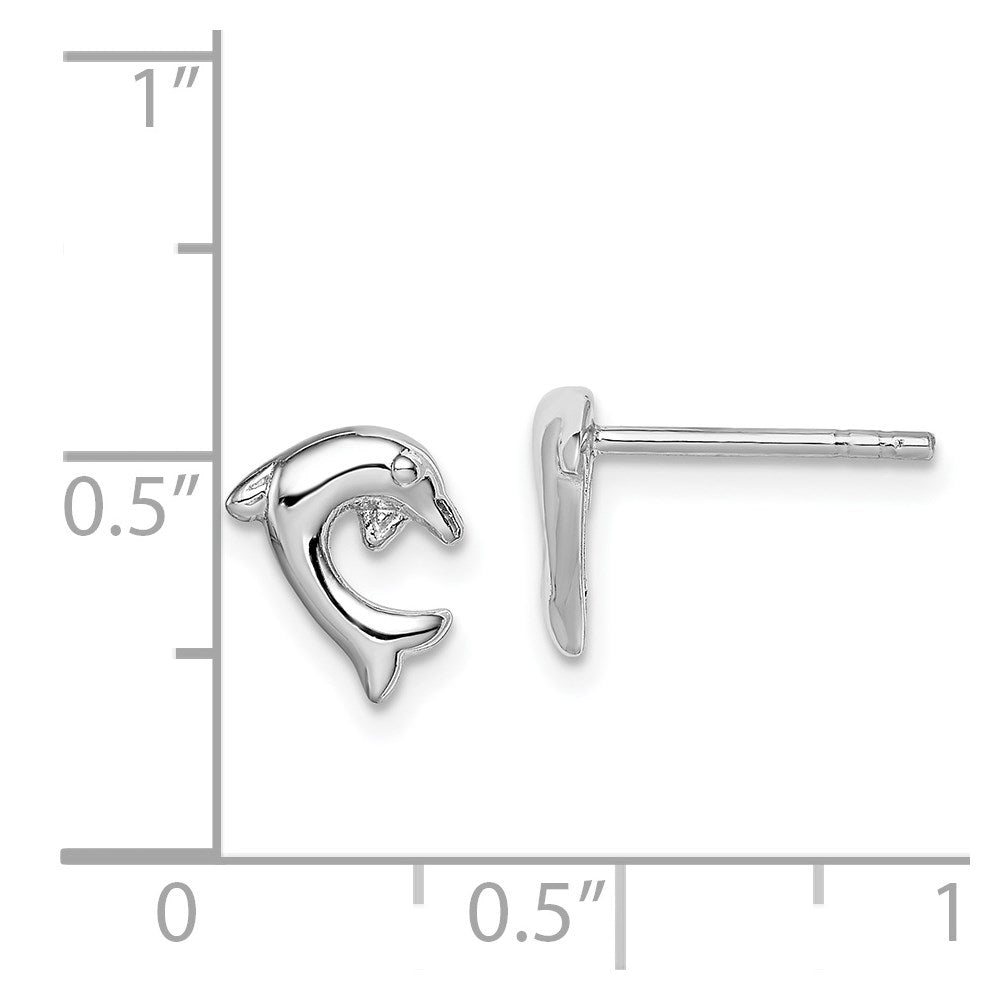 Sterling Silver Rhodium-Plated Polished Dolphin Post Earrings