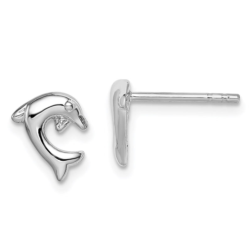 Sterling Silver Rhodium-Plated Polished Dolphin Post Earrings