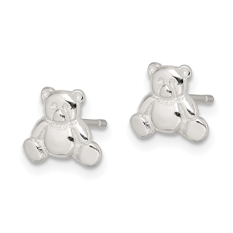 Sterling Silver Polished Teddy Bear Children'S Post Earrings