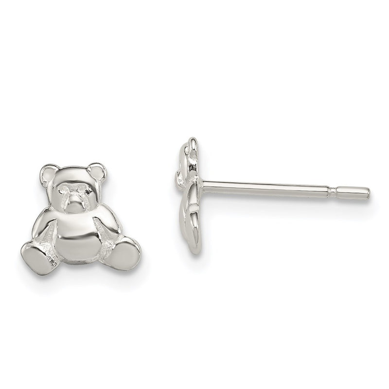 Sterling Silver Polished Teddy Bear Children'S Post Earrings