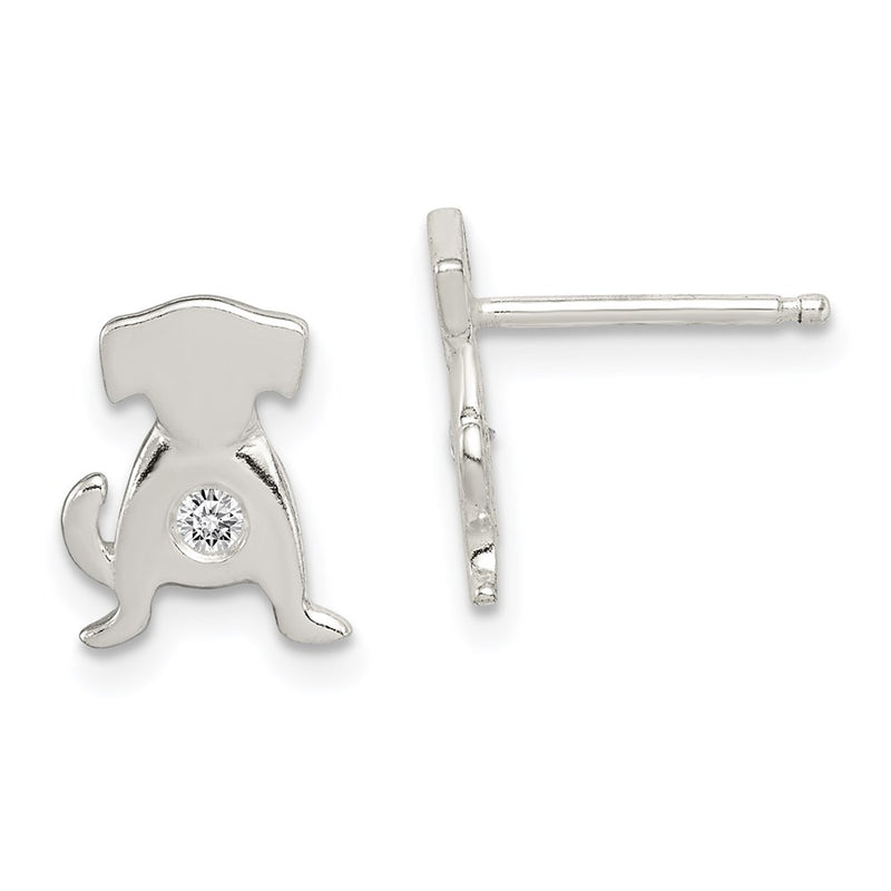 Sterling Silver Polished Cz Dog Post Earrings