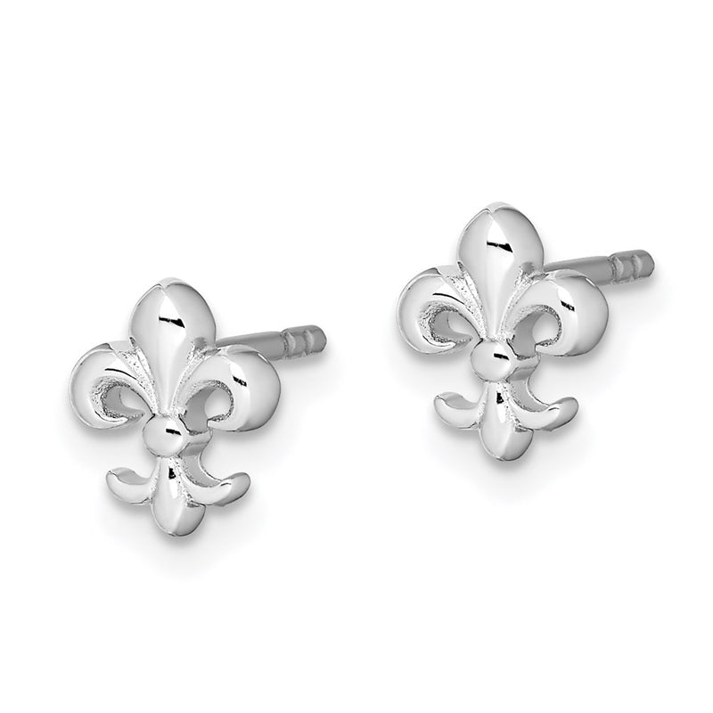 Sterling Silver Rhodium-Plated Polished Fleur De Lis Post Earrings