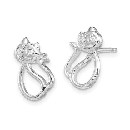 Sterling Silver Rhodium Plated Cz Open Cat Post Earrings