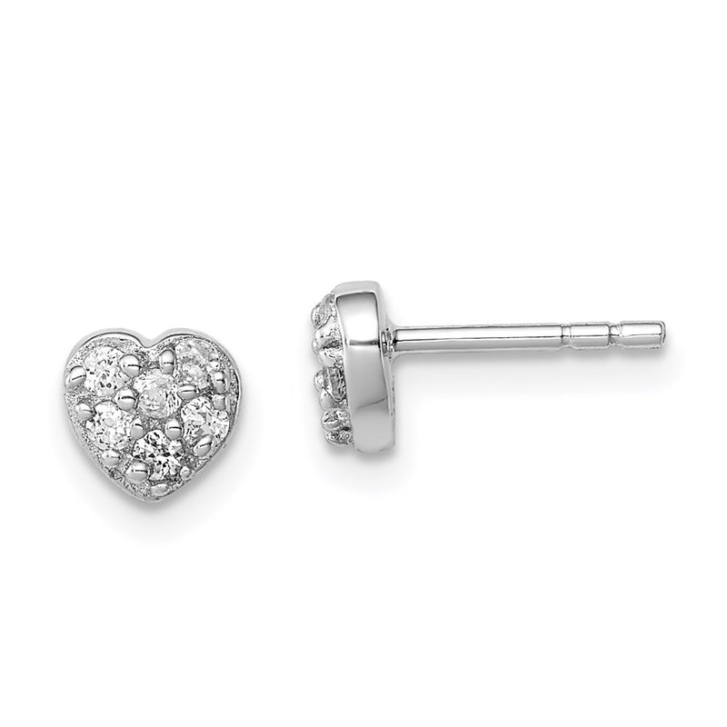 Sterling Silver Rhodium-Plated Cz Heart Post Earrings